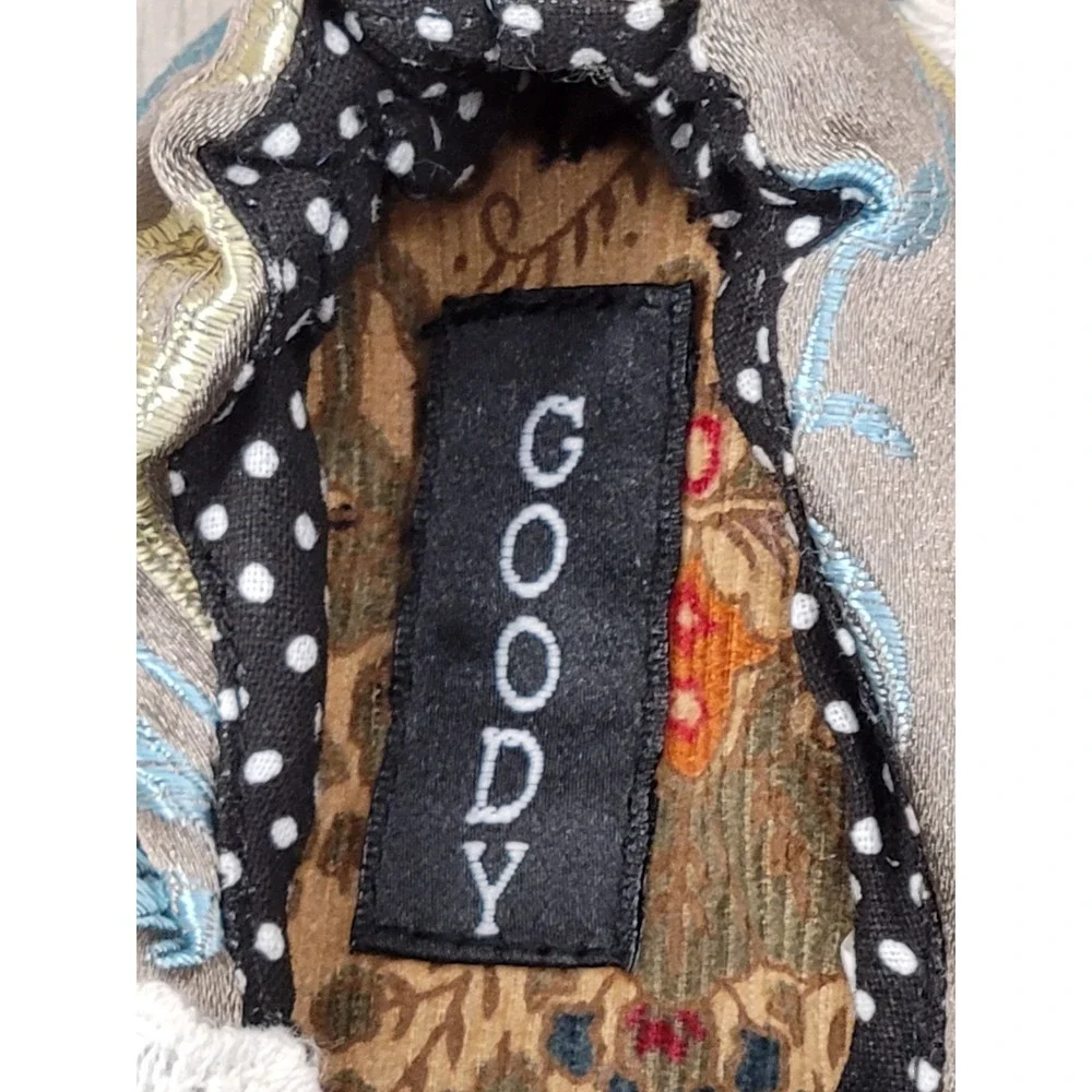 Vintage Goody Goody Baby Girls Lace Crib Shoes Blue Floral Satin Bow Size M 6-12